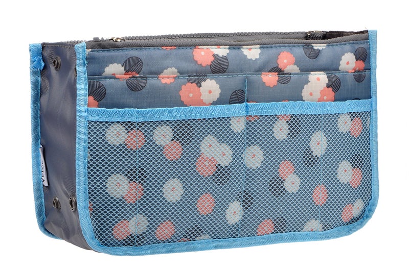Vercord Purse Organizer Insert for Handbags Bag Organizers Inside Tote Pocketbook Women Nurse Nylon 13 Pockets Blue Flower Small - Image 1